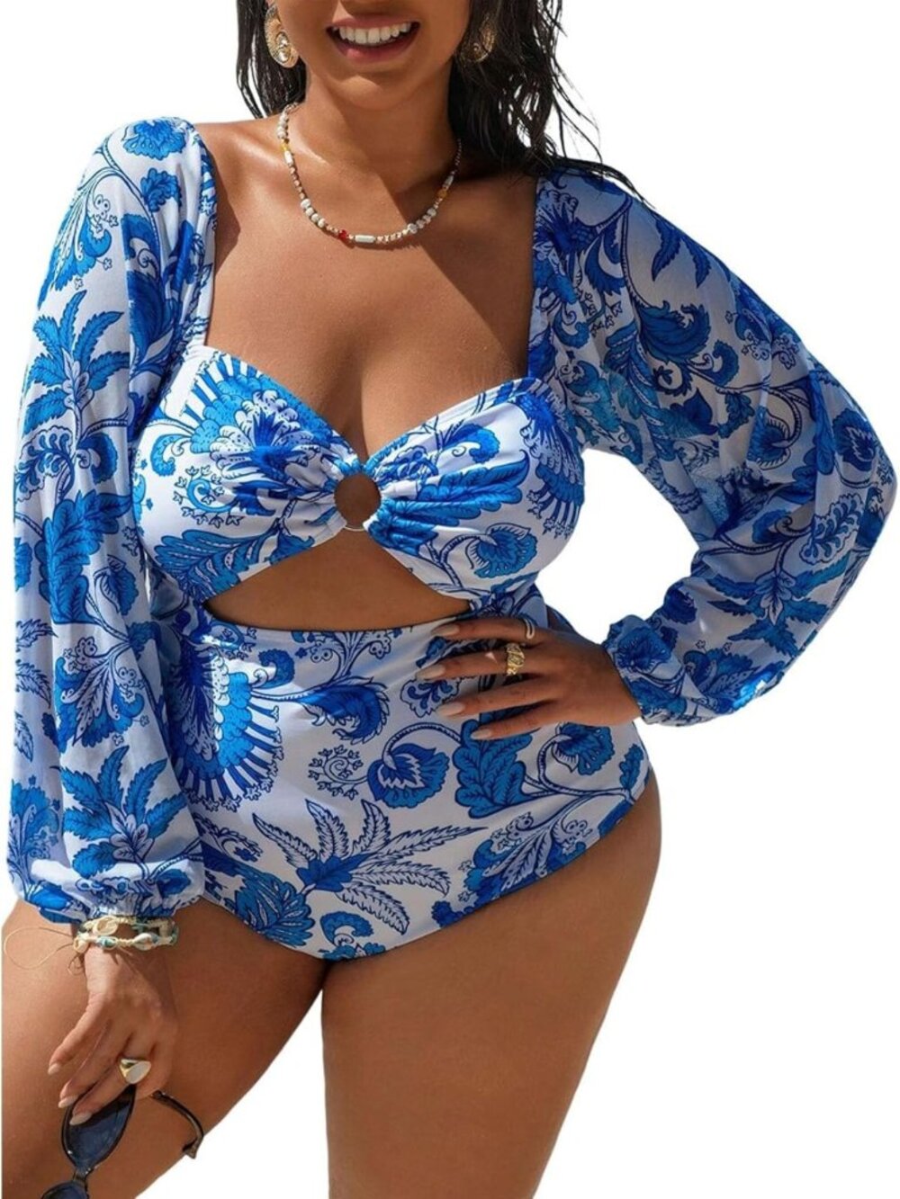 Plus Size Boho Cut Out Monokini Swimsuit - Stylish Vacation Bathing Suit
